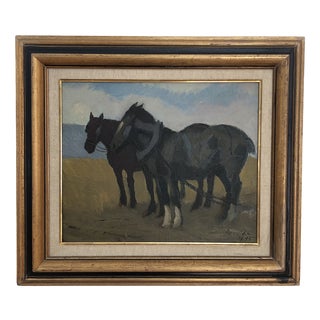 Henry Meylan, Chevaux de trait, 1945, Oil on Canvas, Framed For Sale