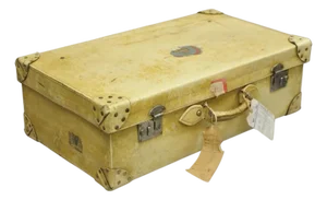 Antique 1930s French Vellum Parchment Large 30" Cream Hard Case Suitcase Luggage