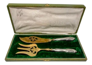 French Art Nouveau Sterling and Vermeil 2pc Fish Server Set