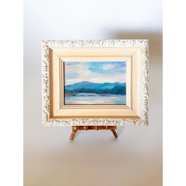 Late 20th Century Dusk Lakeside June Levin Oil Painting on Board, Signed, Framed For Sale - Image 4 of 8