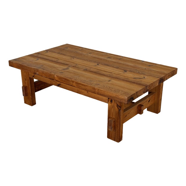 Mid-Century Modern Brutalist Pomeranian Pine Coffee Table, Denmark, 1970s For Sale
