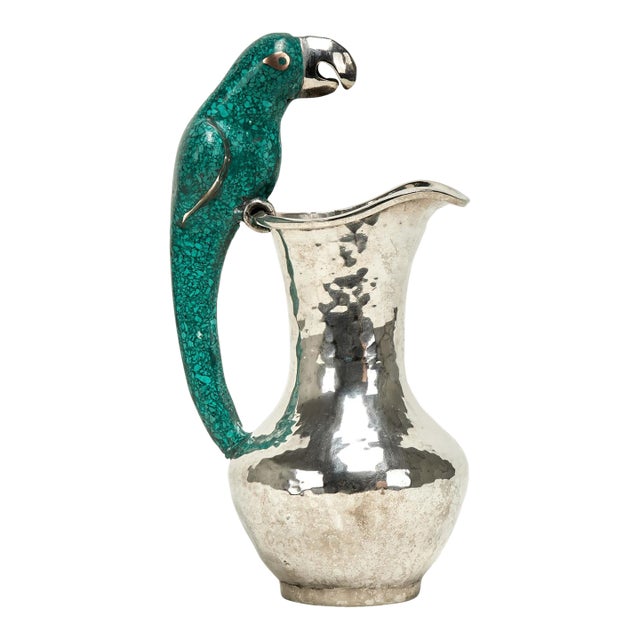 Mid Century Los Castillos Silver on Copper Pitcher With Parrot Handle For Sale