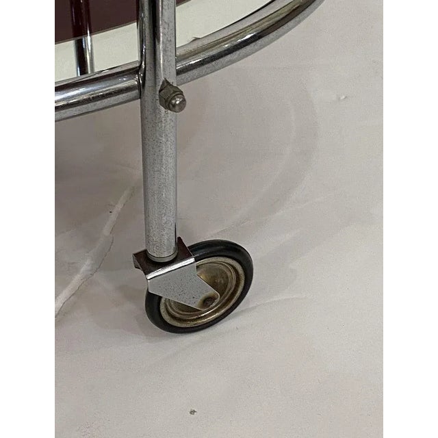 Art Deco Rolling Bar Cart of Chrome and Mirrored Glass From England For Sale - Image 10 of 13