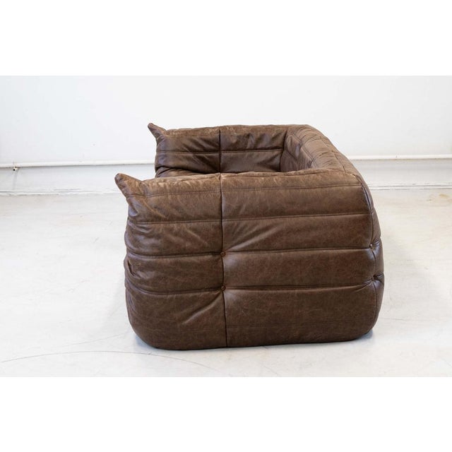 Ligne Roset Vintage Two-Seater Togo Sofa with Arms in Brown Leather by Michel Ducaroy for Ligne Roset, 1970s For Sale - Image 4 of 18