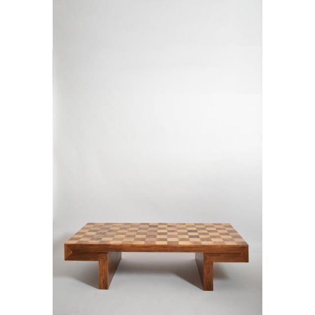 Chessboard wooden coffee table, 1960s. Height: 40 cm - 15.75 in Length: 160 cm - 62.99 in Width: 80 cm - 31.5 in