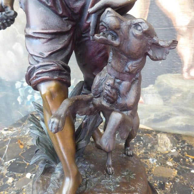 Metal Antique French Figural Bronze of a Boy and Dog, 1920 For Sale - Image 7 of 18
