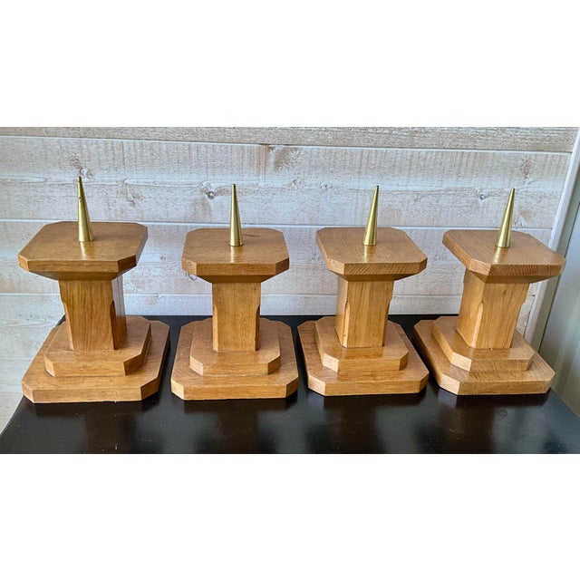 Vintage French Oak Candleholders, 1940s, Set of 4 For Sale - Image 6 of 8