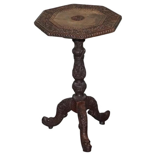 Anglo Indian Hand Carved Octagonal Table with Chinese Mythical Dragon Base, 1890s For Sale - Image 10 of 10
