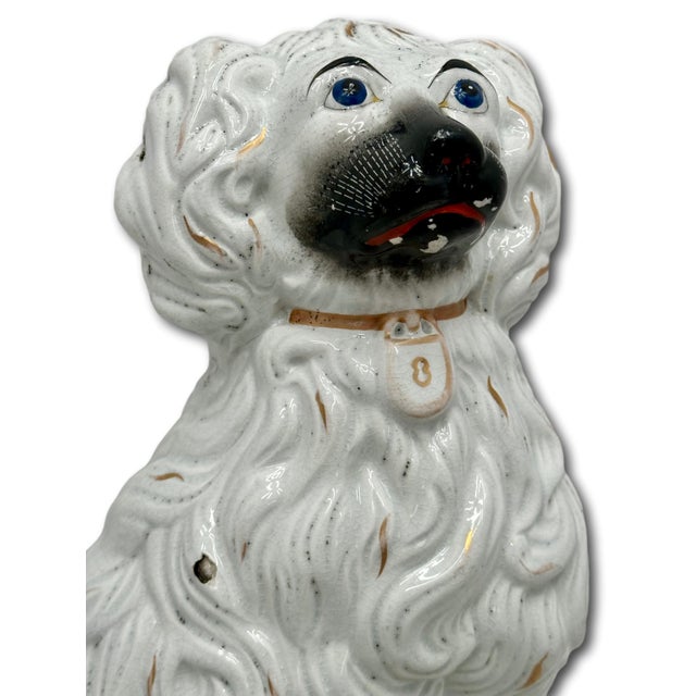 Rare & Unusual Large Antique English Staffordshire Pottery Dog With Blue Eyes - Irises Circa Mid 1800s For Sale - Image 10 of 18