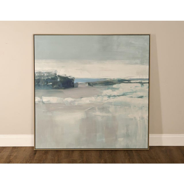 Quality Large Framed Gouache Oil Painting on Canvas of an Abstract Coastal Landscape, Unsigned