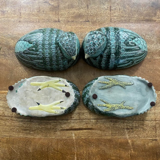 Antique Chinoiserie Famille Vert Export Porcelain Nesting Quail Lidded Boxes Figures, a Pair For Sale - Image 6 of 11