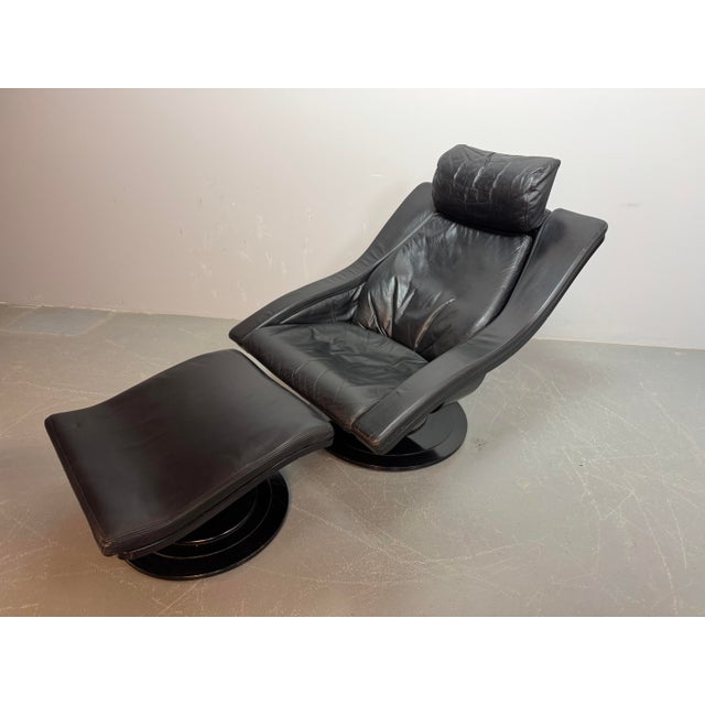 Set of Mid-Century Scandinavian Modern Move Lounge Chair and Ottoman in Black Leather by Takashi Okamura and Erik Marquardsen for Nelo, Sweden, 1960s For Sale - Image 12 of 14