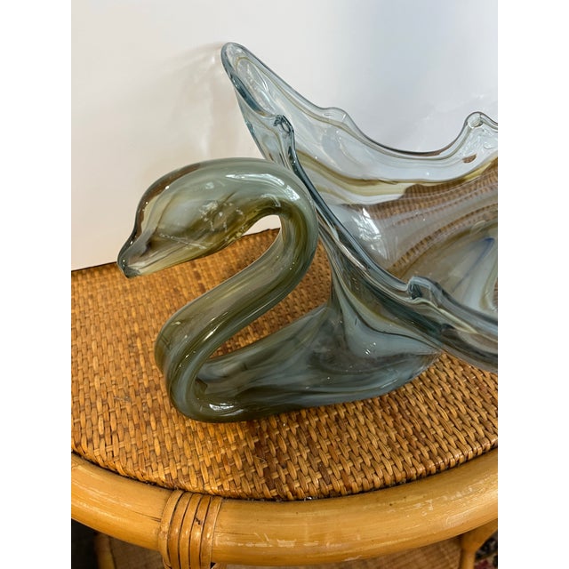 Glass Mid Century Hand Blown Swirl Glass Swan For Sale - Image 7 of 12