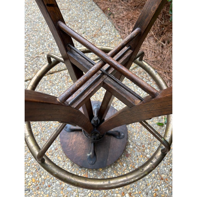 Early 20th Century Early 20th Century Early Twentieth Century Heavy Solid Wood and Brass Swivel Industrial Drafting Stool For Sale - Image 5 of 9