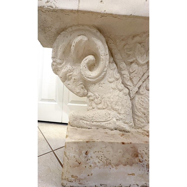 Vintage Neoclassical Style Double Rams Head Console Table For Sale - Image 9 of 16
