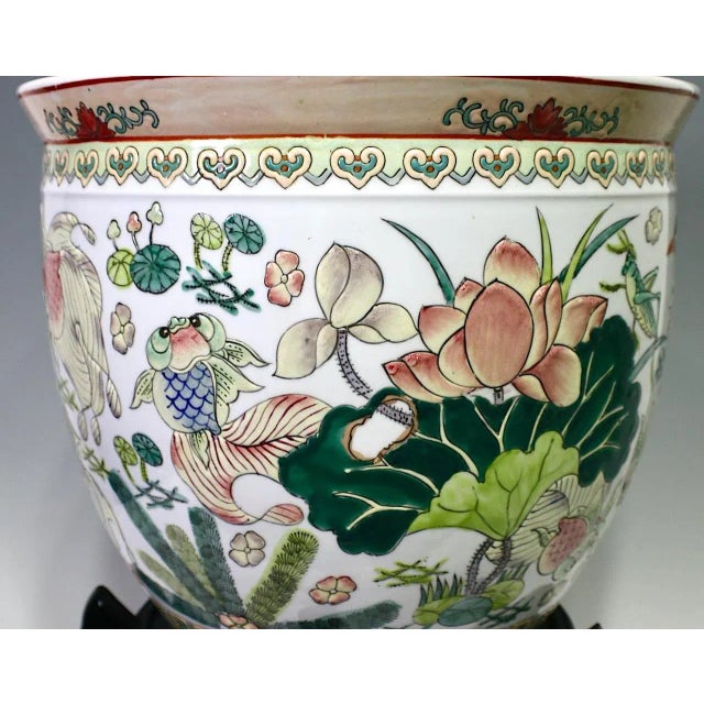 View of Chinese Porcelain Fish Bowl Planter With Stand, Goldfish, Ducks and ...