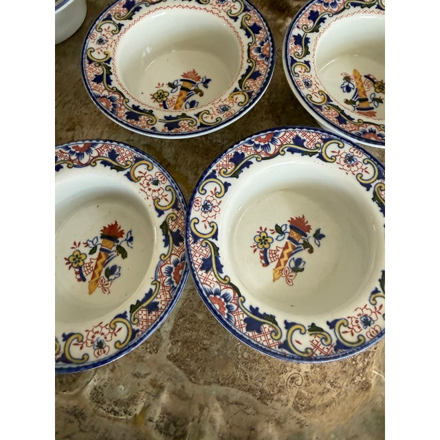 Set of 8 Antique English Small Bowls Wood and Sons Transferware Fruit Dessert Dishes Blue Red For Sale - Image 12 of 12