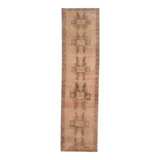 1970s Vintage Handmade Wool Cotton Turkish Beige Runner Rug For Sale