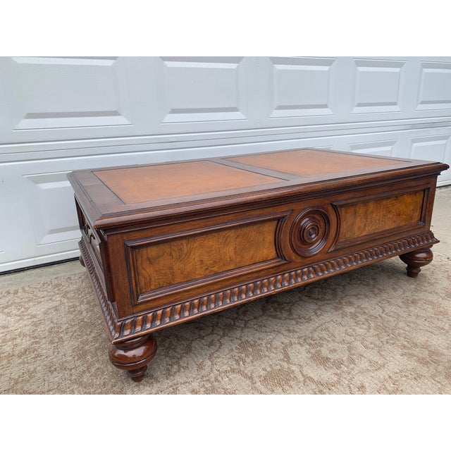 Ethan Allen "Morley"2 Drawer Leather Top Coffee Table.. Chairish