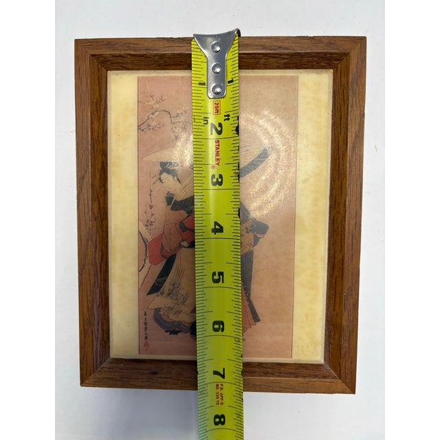 Wood Vintage Framed Japanese Ukiyo-E Style Print of Women With Umbrellas in Wood Frame For Sale - Image 7 of 8
