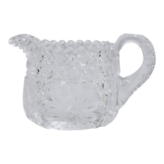 Early 20th Century American Brilliant Period Etched Cut Crystal Creamer Jug Pitcher For Sale
