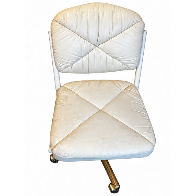 Vintage Douglas Furniture Ivory Faux-Leather Swivel Chairs on Casters — Pair For Sale - Image 9 of 10