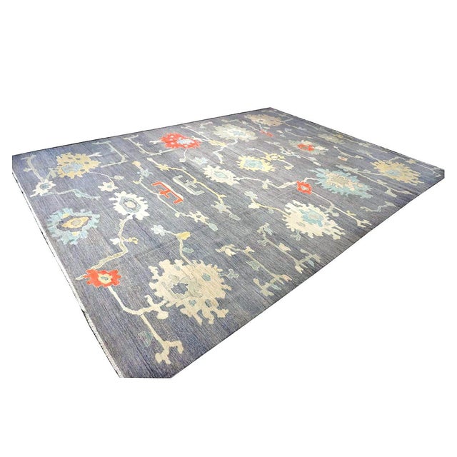 21st Century Turkish Oushak 12X16 Grey, Ivory, Orange & Slate Blue Handmade Area Rug #1144179 For Sale In Houston - Image 6 of 13