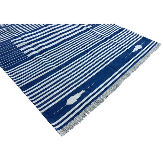 Not Yet Made - Made To Order Handmade Denim Blue and White Cotton Vegetable Dyed Striped Rug - 8'x10' For Sale - Image 5 of 11