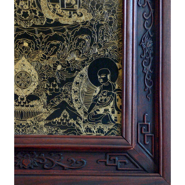 Chinese Chinese Framed Porcelain Buddhist Temple Plaque, Medicine Buddha For Sale - Image 3 of 4