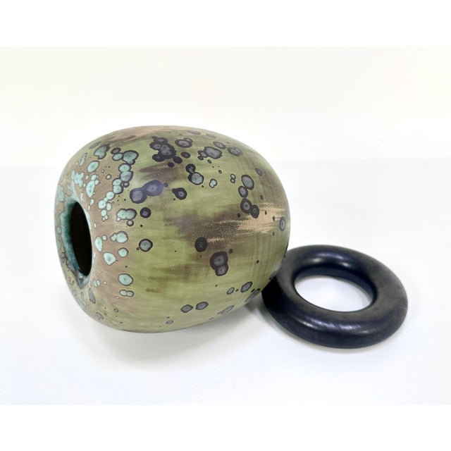 Glazed Studio Ceramic Art Vase with Standing Ring by Hanne Wydra-Jantz, Germany, 1980s For Sale - Image 4 of 18