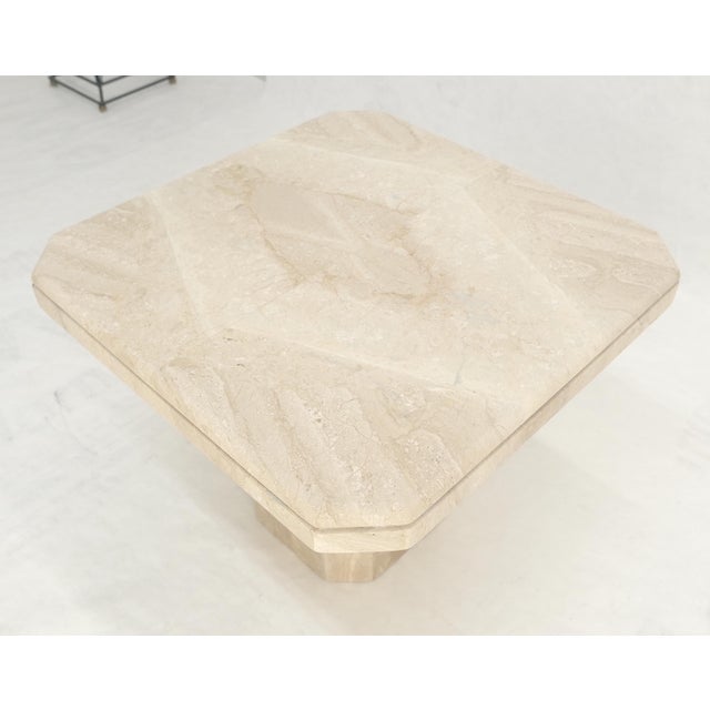 Polished 27x27" Travertine Square Top Single Pedestal Side End Lamp Table Mint For Sale - Image 14 of 16