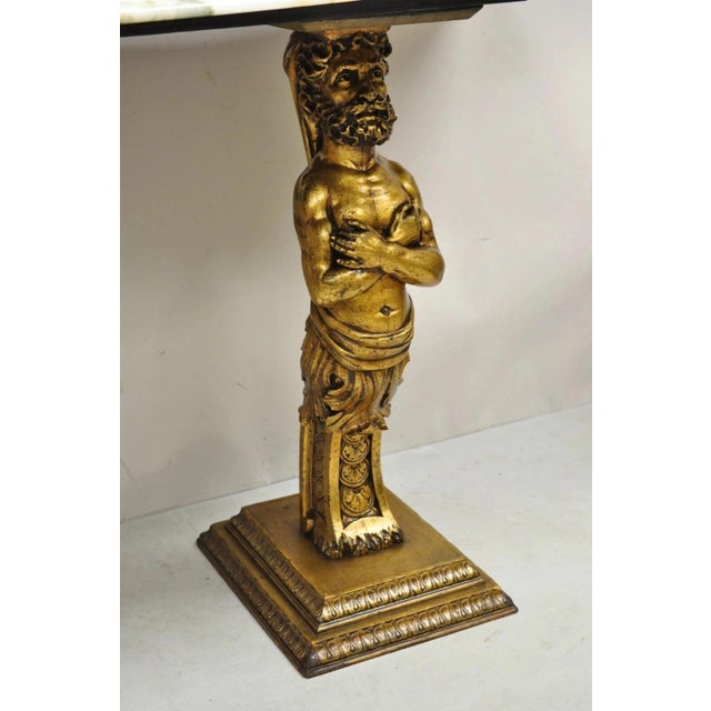 Vintage French Renaissance Victorian Style Gold Figural Marble Top Console Table For Sale - Image 4 of 12
