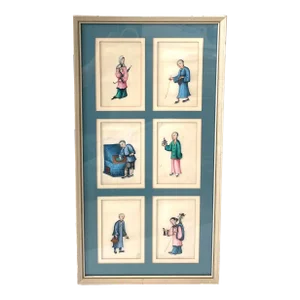 Antique Chinese Export Gouache Paintings on Pith Paper. 6 Portraits Framed
