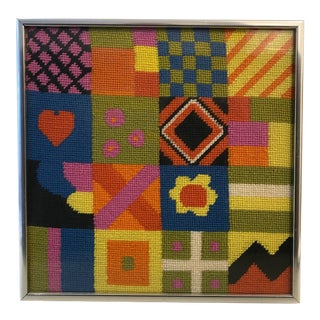 1960s Framed Modern Needlepoint Sampler For Sale