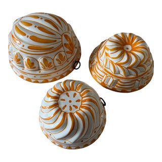 Set of 3 Ceramic Orange and White Hand Painted Molds For Sale