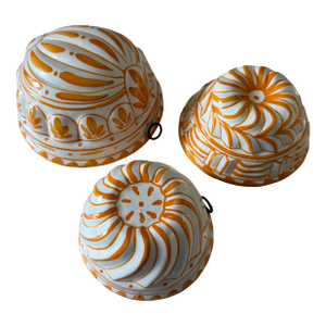 Set of 3 Ceramic Orange and White Hand Painted Molds