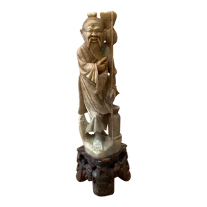 Early 20th Century Chinese Fine Carved Sopstone Figure of Fisherman