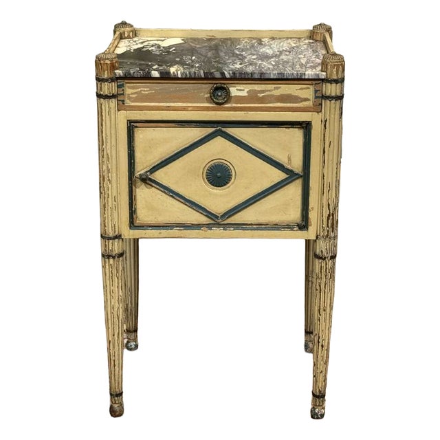 Louis XVI Bedside Table in Beechwood with a Marble Top, 19th Century For Sale
