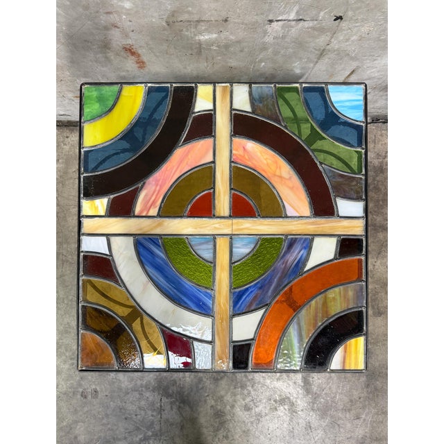 Vintage Stained Glass Side Table Wrought Iron Base Geometric Top For Sale In San Francisco - Image 6 of 6
