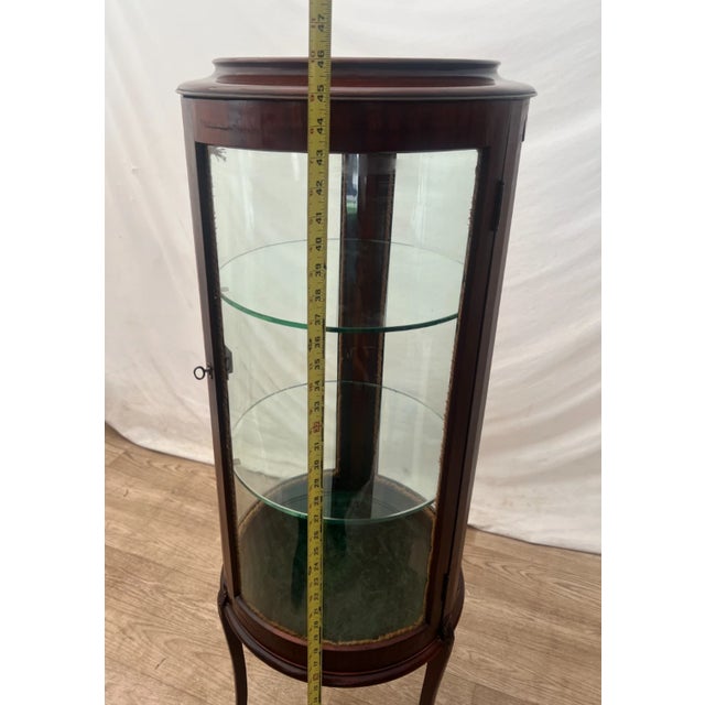 Antique Corner China Cabinet Round Shape Curio Wavy Glass Two Shelves Mahogany For Sale - Image 11 of 15