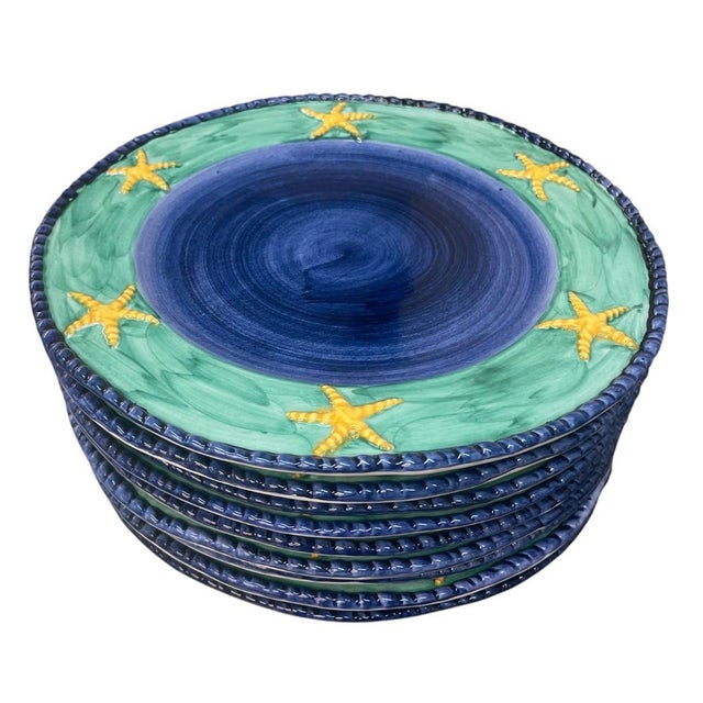 Vintage Italian Faience Starfish Coastal Ceramic Plates - Set of 9 For Sale - Image 4 of 9