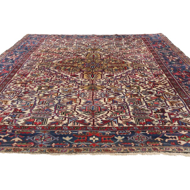 Mid-Century Modern Vintage Ivory Persian Heriz Rug - 07'08 X 10'09 For Sale - Image 3 of 9