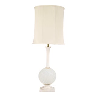 Vintage Murano Glass and Marble Table Lamp With Large Drum Shade For Sale