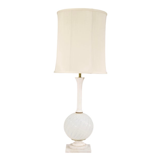 Vintage Murano Glass and Marble Table Lamp With Large Drum Shade For Sale
