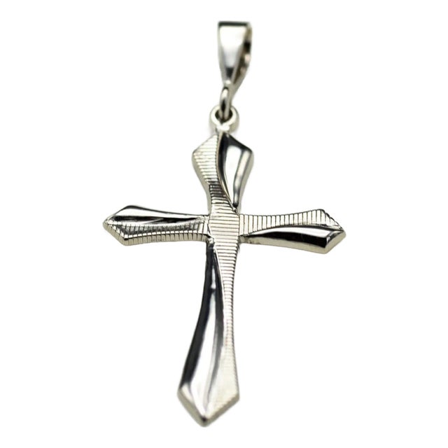 1.25 Inch 14K White Gold Cross Pendant For Sale