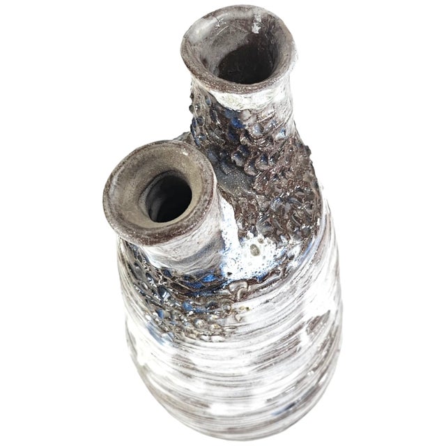 Late 20th Century Vintage Studio Pottery Tulipière Ikebana Vase With Coil Construction and Ash Drip Glaze, 13" For Sale - Image 5 of 8