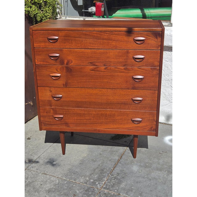 Mid- Century Danish Teak Kai Kristiansen Tall Dresser 5 Drawer For Sale - Image 9 of 15