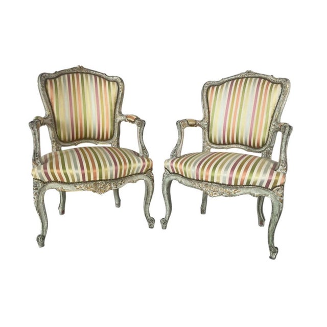 French 19th Century French Louis XV Style Rococo Fauteuil Armchairs For Sale - Image 3 of 11