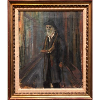 Ozer Shabat, Judaica Oil Painting 1945 Palestine Old Jewish Man Polish Israeli Artist, 1945 For Sale