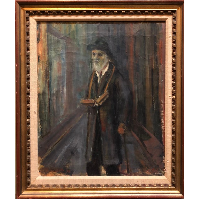 Ozer Shabat, Judaica Oil Painting 1945 Palestine Old Jewish Man Polish Israeli Artist, 1945 For Sale